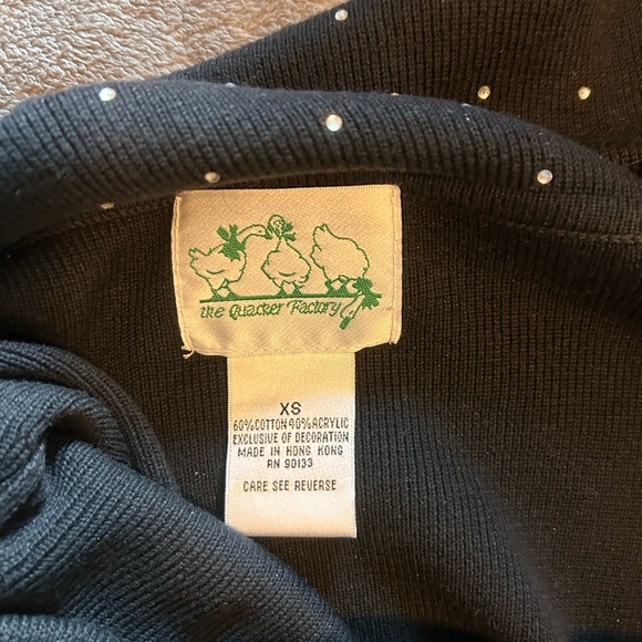 Y2K Quacker Factory Off Shoulder Rhinestone Black Sweater - Picture 4 of 4